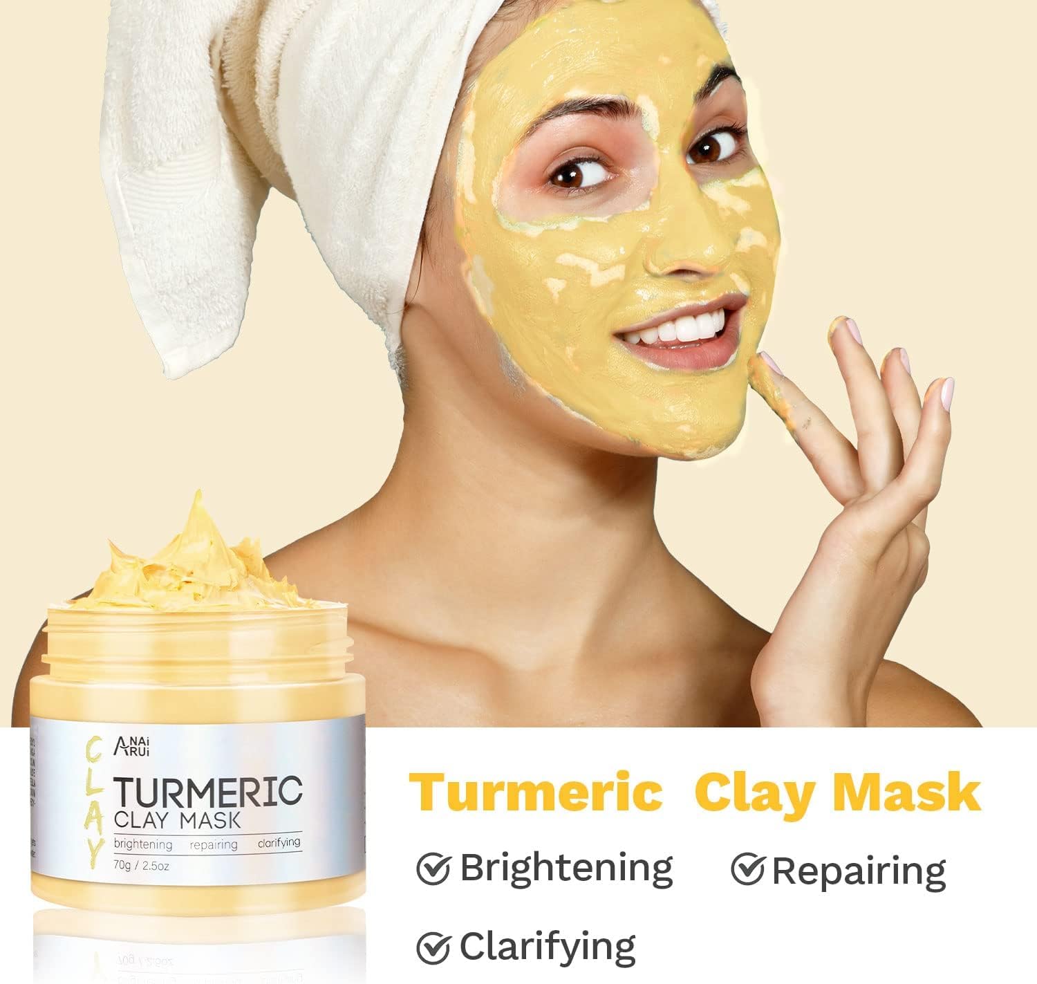 ANAI RUI Turmeric Mask - Green Tea Clay Mask - Dead Sea Minerals Mud, Skin Care Gift Set 2.5 oz each