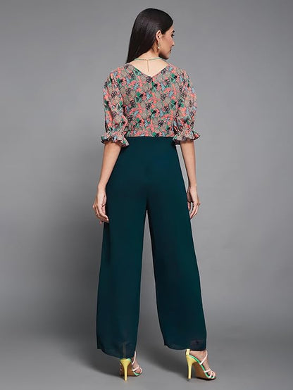 Miss Olive Women's Wine V-Neck Sleeveless Solid Wrap Regular Jumpsuit