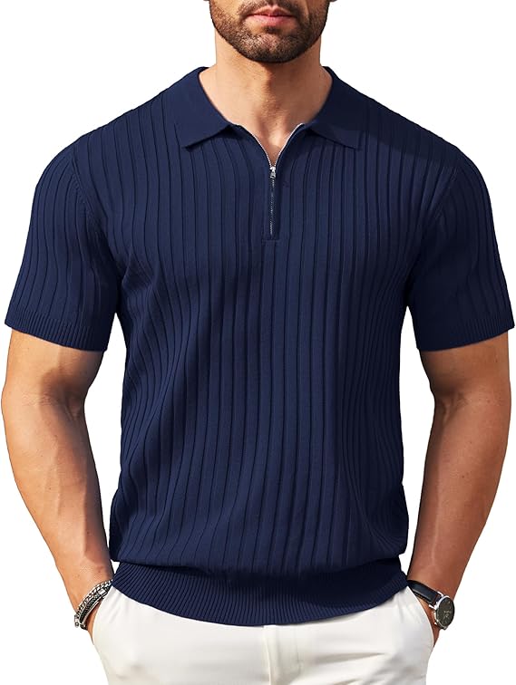 COOFANDY Men's Zipper Polo Shirt