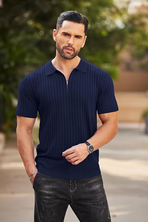 COOFANDY Men's Zipper Polo Shirt