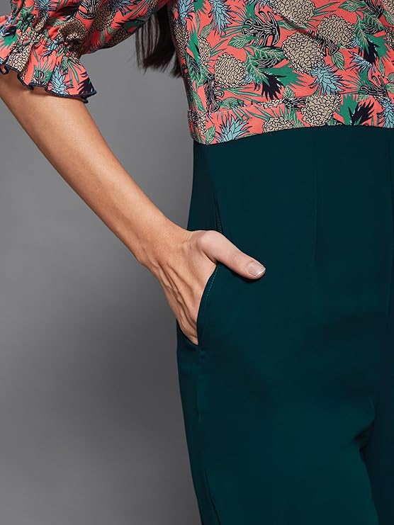 Miss Olive Women's Wine V-Neck Sleeveless Solid Wrap Regular Jumpsuit