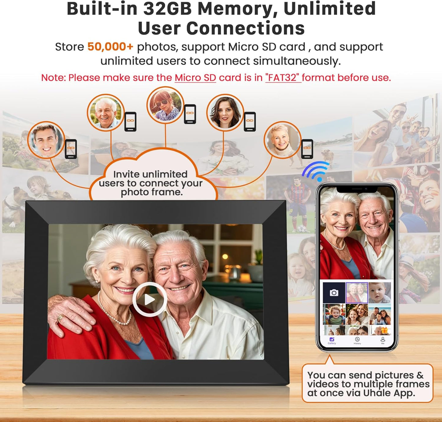 Uhale Digital Picture Frame WiFi 10.1 Inch with 32GB Storagee