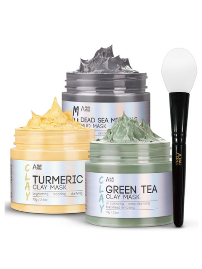 ANAI RUI Turmeric Mask - Green Tea Clay Mask - Dead Sea Minerals Mud, Skin Care Gift Set 2.5 oz each