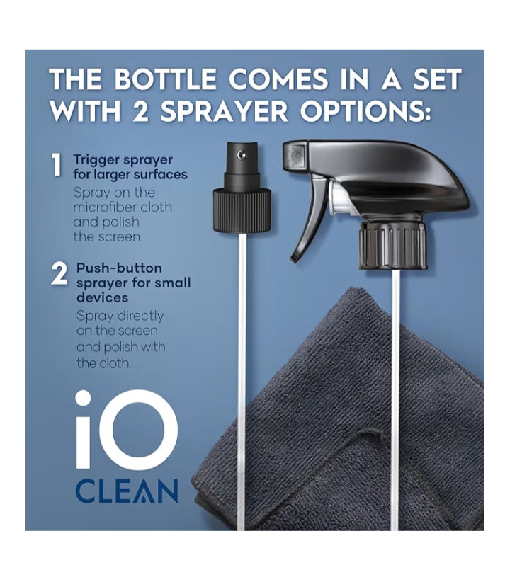 Screen Cleaner Spray (16oz - 473ml) – Best Large Cleaning Kit for LCD LED OLED TV, Smartphone, iPad, Laptop, Touchscreen, Computer Monitor, Electronic Devices, Microfiber Cloth Wipes and 2 Nozzles