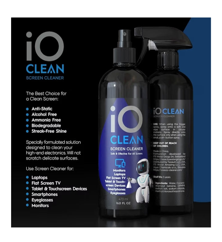 Screen Cleaner Spray (16oz - 473ml) – Best Large Cleaning Kit for LCD LED OLED TV, Smartphone, iPad, Laptop, Touchscreen, Computer Monitor, Electronic Devices, Microfiber Cloth Wipes and 2 Nozzles