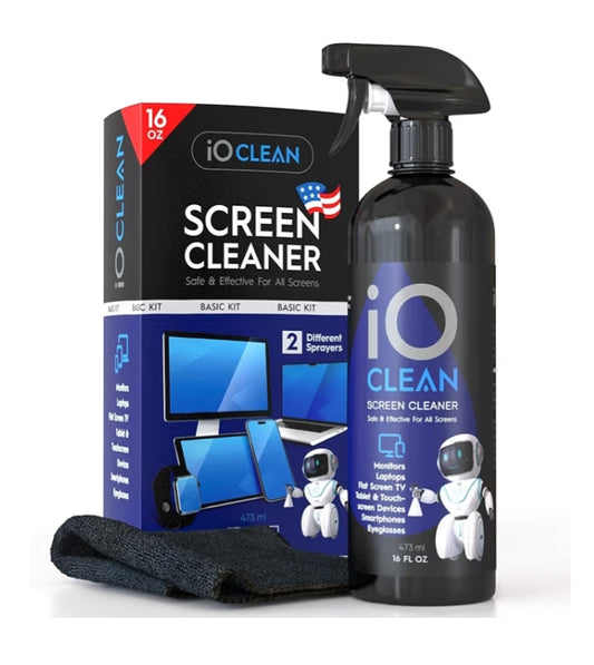 Screen Cleaner Spray (16oz - 473ml) – Best Large Cleaning Kit for LCD LED OLED TV, Smartphone, iPad, Laptop, Touchscreen, Computer Monitor, Electronic Devices, Microfiber Cloth Wipes and 2 Nozzles